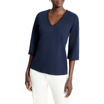 Nzt By Nic+zoe Fringe Trim Cotton T-shirt In Blue