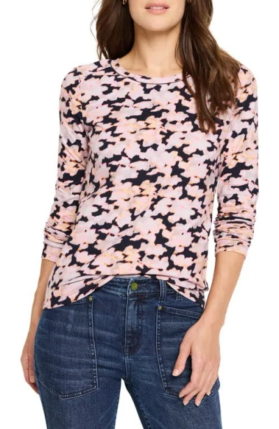 Nzt By Nic+zoe Glow Up Floral Long Sleeve Cotton T-shirt In Indigo Multi
