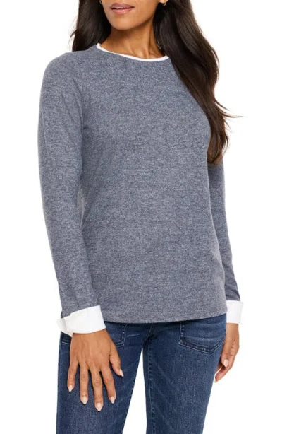 Nzt By Nic+zoe Cozy Cuffed Sweater In Dark Indigo