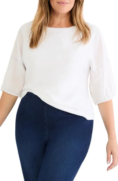 Nzt By Nic+zoe Linen Sleeve Cotton Top In White