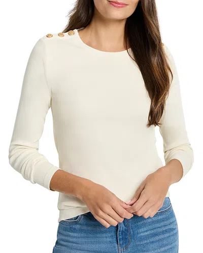 Nzt By Nic+zoe Shoulder Button Detail Stretch Cotton Top In Classic Cream