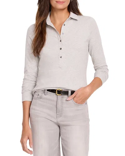 Nzt By Nic+zoe Long Sleeve Polo Top In Grey Heather