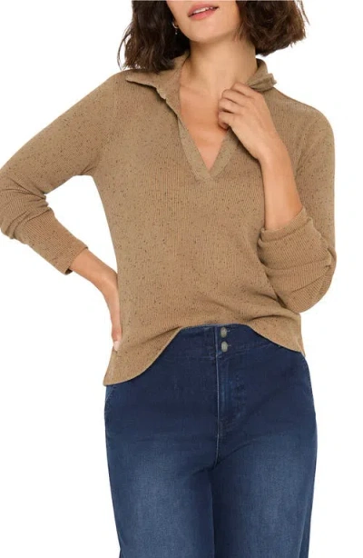 Nzt By Nic+zoe Long Sleeve Rib Polo In Brown