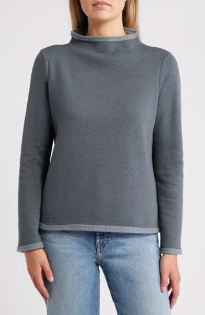 Nzt By Nic+zoe Lounge Around Funnel Neck Fleece Sweatshirt In Patina