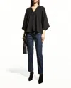 Nzt By Nic+zoe Matt Satin V-neck Blouse In Black Onyx In Black