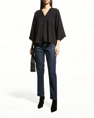 Nzt By Nic+zoe Matt Satin V-neck Blouse In Black Onyx