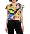 Nzt By Nic+zoe Mega Blooms Flutter Woven Top In Green Multi In Multi