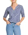 Nzt By Nic+zoe Mixed Stripe Ruched Sleeve Top In Indigo Multi