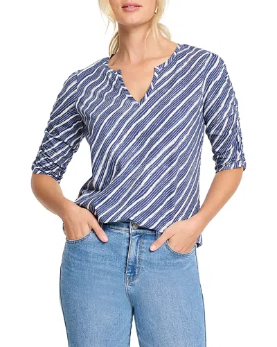 Nzt By Nic+zoe Mixed Stripe Ruched Sleeve Top In Indigo Multi
