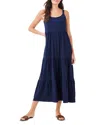 Nzt By Nic+zoe Tiered Cotton Blend Midi Sundress In Dark Indigo