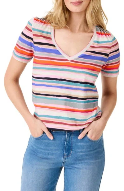 Nzt By Nic+zoe Painted Stripes Cotton & Modal T-shirt In Pink Multi