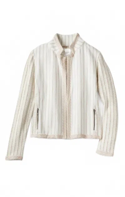 Nzt By Nic+zoe Pinstripe Notch Collar Knit Jacket In Neutral Multi