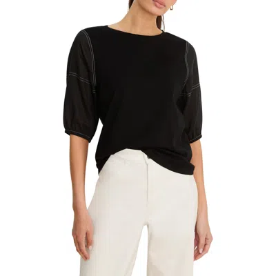 Nzt By Nic+zoe Puff Sleeve Cotton T-shirt In Black