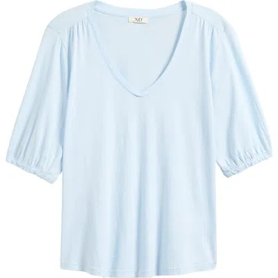 Nzt By Nic+zoe Puff Sleeve Cotton T-shirt In Blue