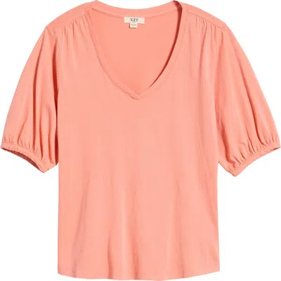 Nzt By Nic+zoe Puff Sleeve Cotton T-shirt In Orange