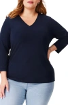 Nzt By Nic+zoe Rolled Detail Three Quarter Sleeve Top In Dark Indigo