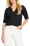 Nzt By Nic+zoe Ruched Elbow Sleeve Split V-neck T-shirt In Black Onyx