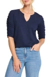 Nzt By Nic+zoe Ruched Elbow Sleeve Split V-neck T-shirt In Dark Indigo