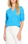 Nzt By Nic+zoe Ruched Elbow Sleeve Split V-neck T-shirt In Electric Blue