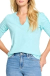 Nzt By Nic+zoe Ruched Elbow Sleeve Split V-neck T-shirt In Maui
