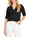 Nzt By Nic+zoe Ruched Elbow Sleeve Split V-neck T-shirt In Black Onyx