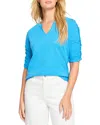 Nzt By Nic+zoe Ruched Elbow Sleeve Split V-neck T-shirt In Electric Blue