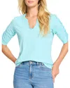Nzt By Nic+zoe Ruched Elbow Sleeve Split V-neck T-shirt In Maui