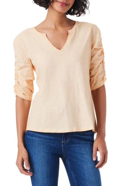 Nzt By Nic+zoe Ruched Sleeve Cotton Top In Melon Pop
