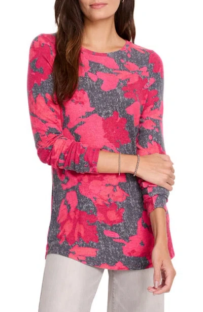 Nzt By Nic+zoe Shadow Floral Long Sleeve Shirttail Tee In Red Multi
