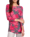 Nzt By Nic+zoe Shadow Floral Long Sleeve Shirttail Tee In Red Multi