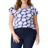 Nzt By Nic+zoe Shadow Palm Flutter Sleeve T-shirt In Blue Multi