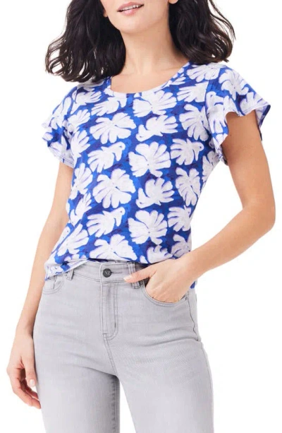 Nzt By Nic+zoe Shadow Palm Flutter Sleeve T-shirt In Blue Multis