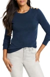 Nzt By Nic+zoe Shoulder Button Detail Stretch Cotton Top In Dark Indigo