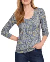 Nzt By Nic+zoe Sketched Lines Stretch Cotton Top In Aqua Multi