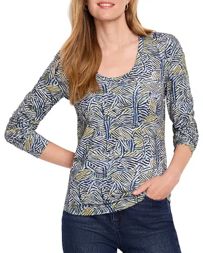 Nzt By Nic+zoe Sketched Lines Stretch Cotton Top In Aqua Multi
