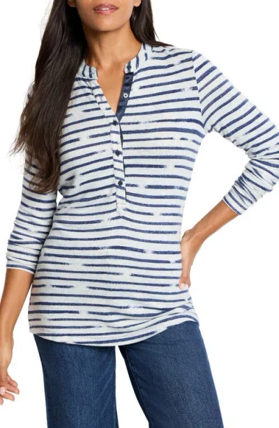 Nzt By Nic+zoe Sketched Stripe Cozy Long Sleeve Henley In Indigo Multi