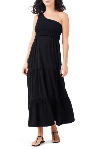 Nzt By Nic+zoe Smocked One-shoulder Maxi Dress In Black Onyx