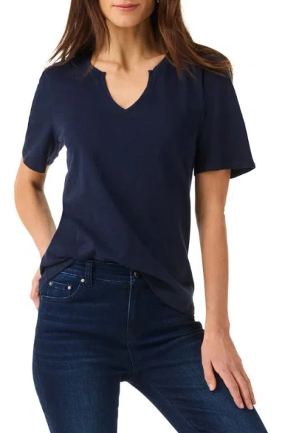 Nzt By Nic+zoe Split Neck Cotton T-shirt In Dark Indigo