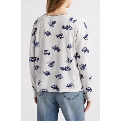Nzt By Nic+zoe Stamped Floral Long Sleeve Waffle Knit Top In Cream/grey Multi