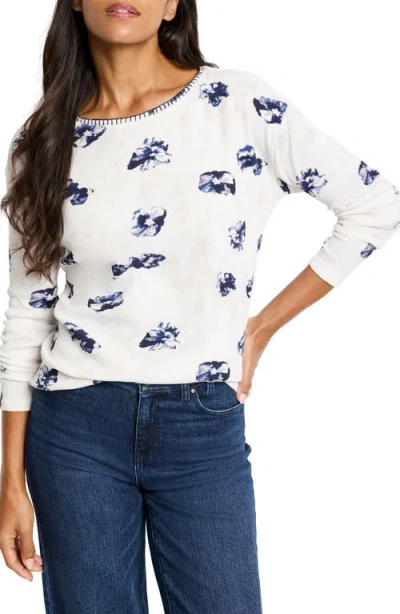 Nzt By Nic+zoe Stamped Floral Long Sleeve Waffle Knit Top In Cream Multi