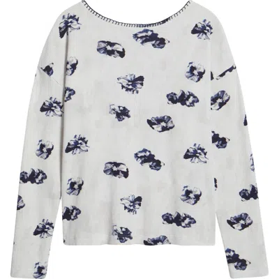 Nzt By Nic+zoe Stamped Floral Long Sleeve Waffle Knit Top In Cream/grey Multi