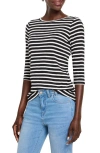 Nzt By Nic+zoe Stripe Bateau Neck Cotton Blend Top In Black Multi