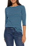Nzt By Nic+zoe Stripe Boat Neck T-shirt In Blue Multi