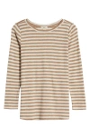 Nzt By Nic+zoe Stripe Boat Neck T-shirt In Neutral Multi