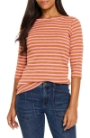 Nzt By Nic+zoe Stripe Boat Neck T-shirt In Pink Multi