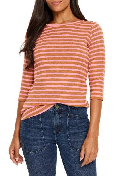 Nzt By Nic+zoe Stripe Boat Neck T-shirt In Pink Multi