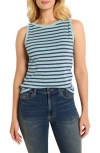 Nzt By Nic+zoe Striped Boat Neck Tank Top In Aqua Multi