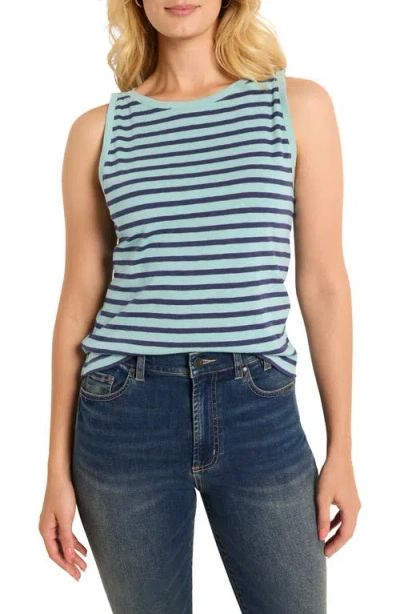 Nzt By Nic+zoe Striped Boat Neck Tank Top In Aqua Multi