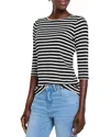 Nzt By Nic+zoe Stripe Bateau Neck Cotton Blend Top In Black Multi