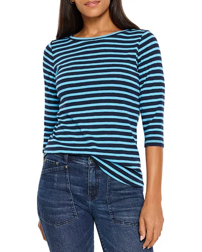 Nzt By Nic+zoe Stripe Boat Neck T-shirt In Blue Multi